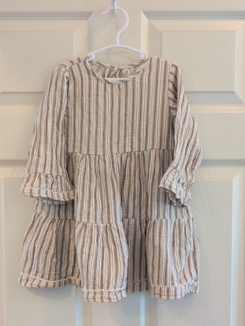 Quincy Mae Striped Tiered Long-Sleeve 4T Dress - Cream & Brown Muslin